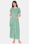 Coucou Maternity Woven Full Length Loungewear Dress With Front Zipper And Discreet Feeding - Forest Green — thumbnail 2